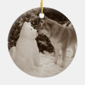 Leuke akita hond kussen sneeuwman akita kerst keramisch ornament (Achterkant)
