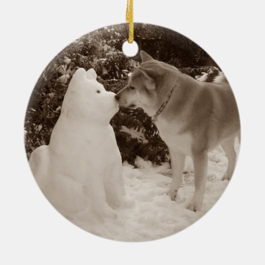 Leuke akita hond kussen sneeuwman akita kerst keramisch ornament (Achterkant)