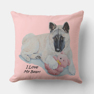 Leuke akita met roze teddy afbeelding zwart gezich kussen