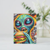 Leuke Alien Eten Cheeseburger Briefkaart (Staand voorkant)