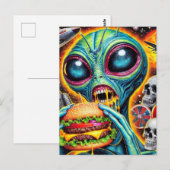 Leuke Alien Eten Cheeseburger Briefkaart (Voorkant / Achterkant)