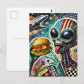 Leuke Alien Eten Cheeseburger Encaustic Collage Briefkaart (Voorkant / Achterkant)