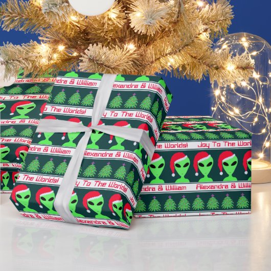 Leuke Alien Santa Geek Humor LGM Joy to the Worlds Cadeaupapier (Feestdagen)