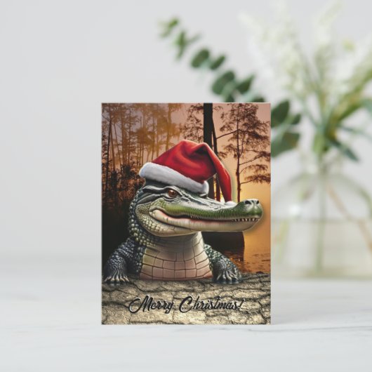 Leuke Alligator in Santa Hat Briefkaart (Staand voorkant)