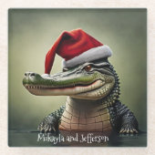 Leuke Alligator in Santa Hat Glazen Onderzetter (Voorkant)