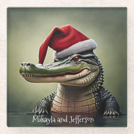 Leuke Alligator in Santa Hat Glazen Onderzetter (Voorkant)