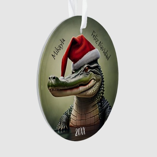 Leuke Alligator in Santa Hat Ornament (voorkant)
