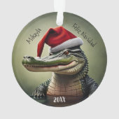 Leuke Alligator in Santa Hat Ornament (achterkant)
