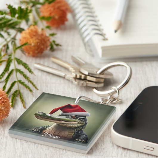 Leuke Alligator in Santa Hat Sleutelhanger (Voorkant Rechts)