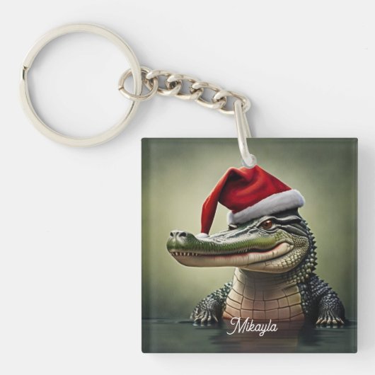 Leuke Alligator in Santa Hat Sleutelhanger (voorkant)