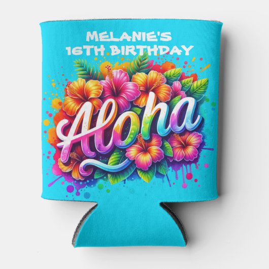 Leuke Aloha Tropische Verjaardagsfeest Blikjeskoeler (Voorkant)