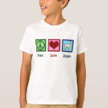 Leuke Alpaca Kinder T-shirt<br><div class="desc">Peace Love Alpacas. Een schattig boerderij dierencadeau met een vredesteken,  een hart en een schattige alpiaca.</div>