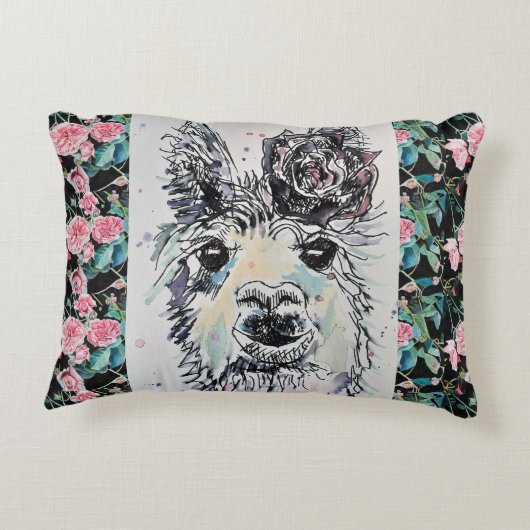 Leuke Alpacca Llama Rozen Waterverf Accent Kussen (Achterkant)