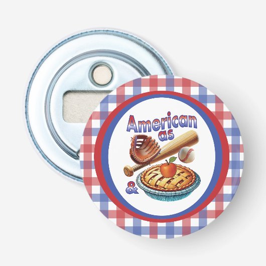 Leuke Amerikaan als honkbal en appeltaart Button Flesopener (Voorkant)