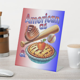 Leuke Amerikaan als honkbal en appeltaart Reclamebord Met Voetstuk