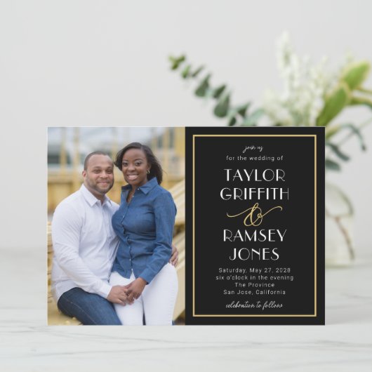 Leuke ampersand bewerkbare kleur foto bruiloft kaart (Staand voorkant)