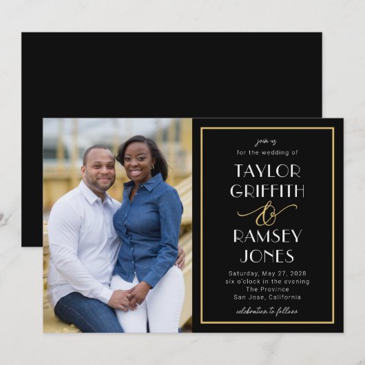 Leuke ampersand bewerkbare kleur foto bruiloft kaart (Voorkant / Achterkant)