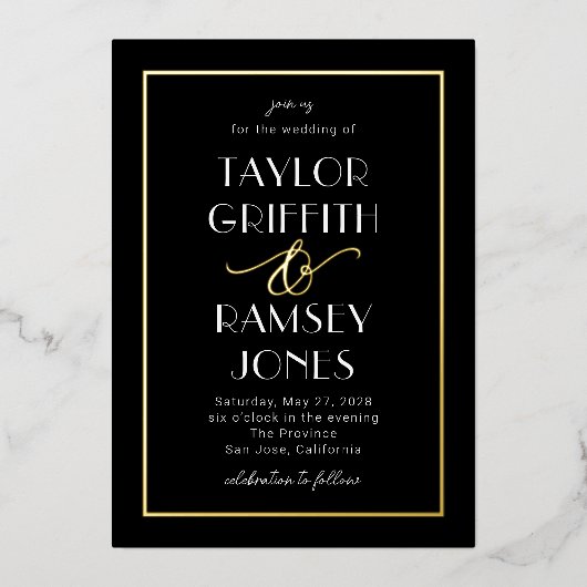 Leuke Ampersand FOLIE bewerkbare kleur bruiloft Folie Uitnodiging (Voorkant)