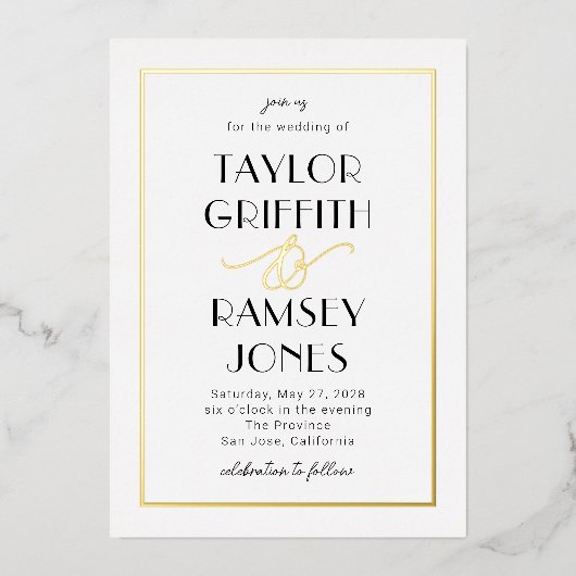 Leuke Ampersand FOLIE bewerkbare kleur bruiloft Folie Uitnodiging (Voorkant)