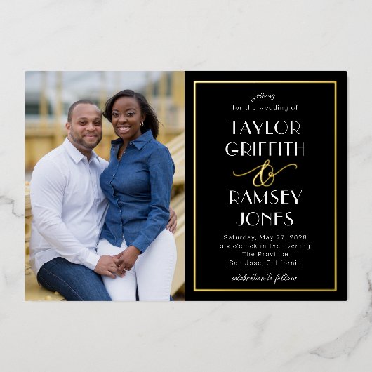 Leuke Ampersand FOLIE bewerkbare kleur foto bruilo Folie Uitnodiging (Voorkant)