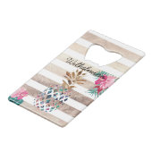 Leuke ananas goud gestreepte monogram creditkaart flessenopener (Voorkant Gekanteld)