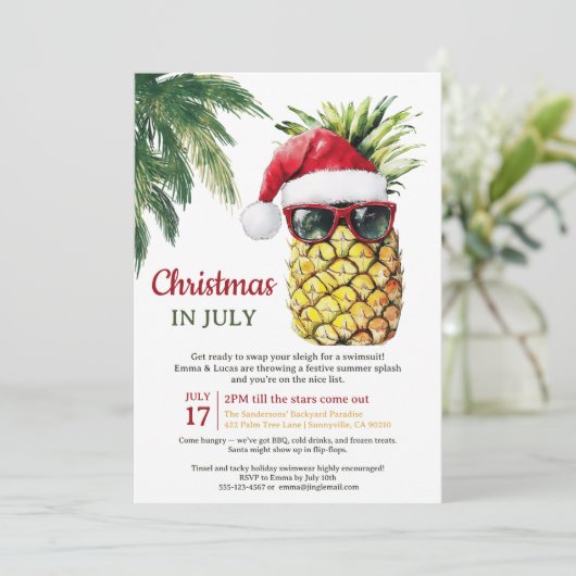 Leuke ananas kerstman in juli Summer Party Kaart (Staand voorkant)
