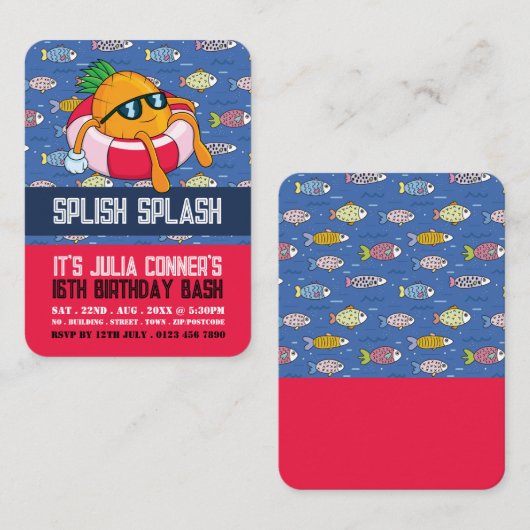 Leuke Ananas, Pool Party Verjaardag Handout Ticket (Voorkant / Achterkant)