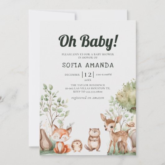 Leuke Animal Woodland Baby shower Kaart (Voorkant)