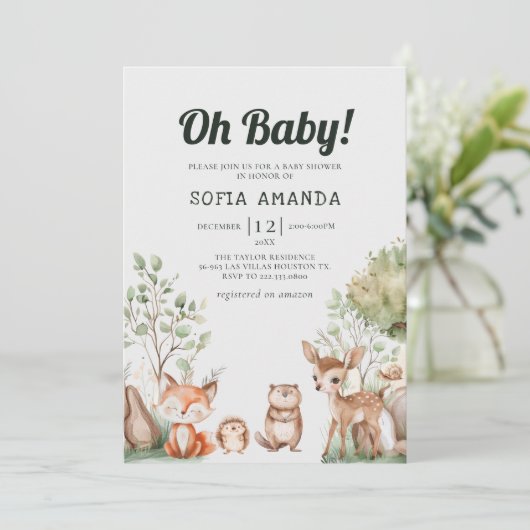 Leuke Animal Woodland Baby shower Kaart (Staand voorkant)
