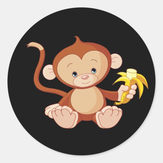 Leuke animate aap met banaan ronde sticker (Voorkant)
