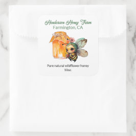 Leuke anime bijen honing kruik vierkante sticker