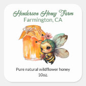 Leuke anime bijen honing kruik vierkante sticker (Voorkant)