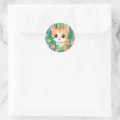 Leuke anime kat met bloemen ronde sticker (Tas)
