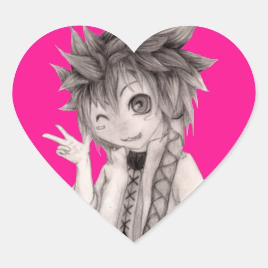 Leuke anime man, originele tekening hart sticker (Voorkant)