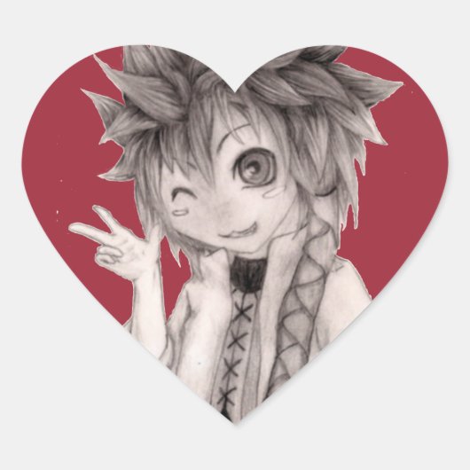 Leuke anime man, originele tekening hart sticker (Voorkant)