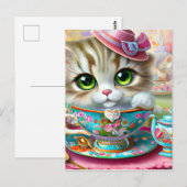 Leuke Antropomorphic Kitten op een Tea Party Briefkaart (Voorkant / Achterkant)