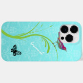 Leuke  Aqua Damask Kleurrijke Vogelvlinder Case-Mate iPhone Case (Achterkant (horizontaal))