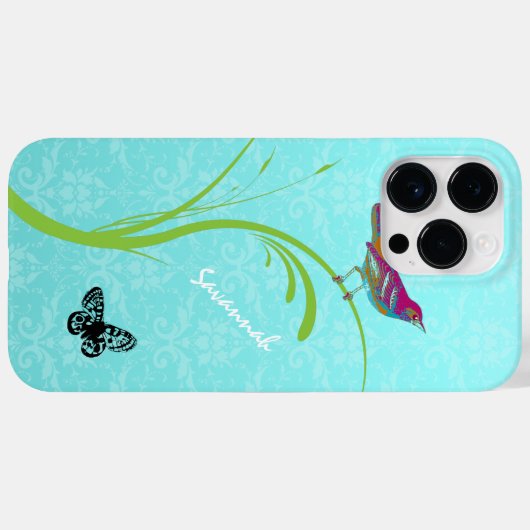 Leuke  Aqua Damask Kleurrijke Vogelvlinder Case-Mate iPhone Case (Achterkant (horizontaal))