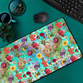 Leuke aqua groen elegant bloemenpatroon Desk Mat