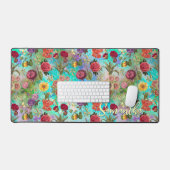 Leuke aqua groen elegant bloemenpatroon Desk Mat (Keyboard & Muis)