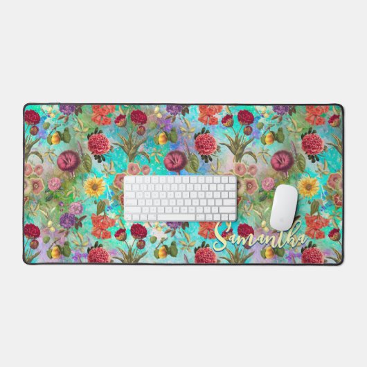 Leuke aqua groen elegant bloemenpatroon Desk Mat (Keyboard & Muis)