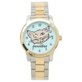 Leuke aqua meisjes kat kitten grafische naam polsh horloge