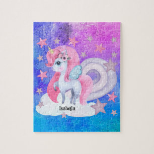 Leuke aquarel regenboog eenhoorn gepersonaliseerd legpuzzel