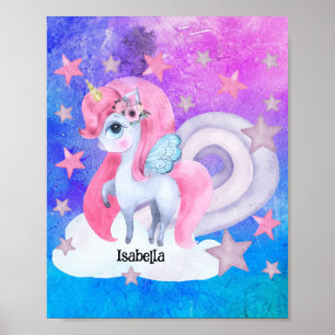 Leuke aquarel regenboog eenhoorn gepersonaliseerd poster