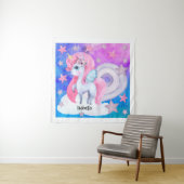 Leuke aquarel regenboog eenhoorn gepersonaliseerd wandkleed (In situ)