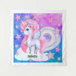 Leuke aquarel regenboog eenhoorn gepersonaliseerd wandkleed