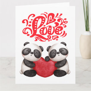 leuke artistieke panda's liefde hart ontwerp kaart