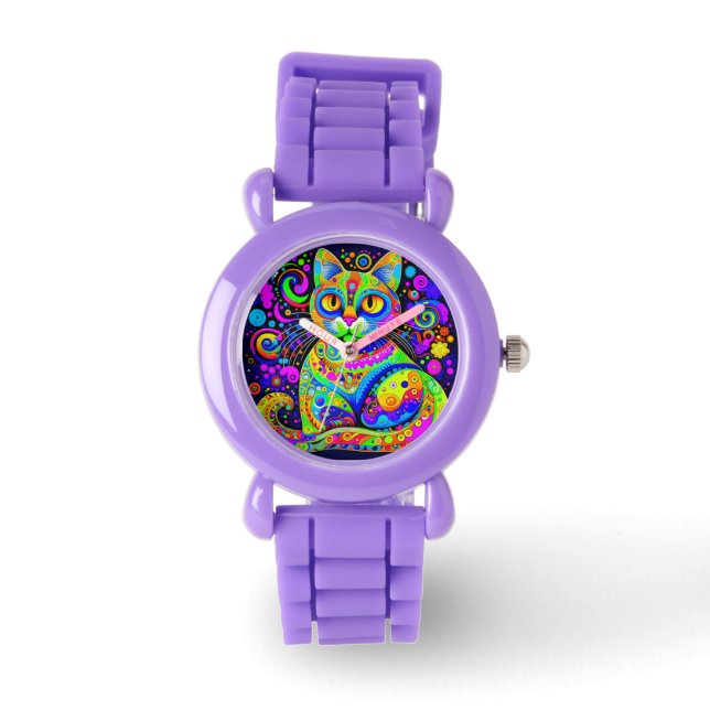 Leuke Artsy Helder Gekleurde Haight-Ashbury Style  Horloge (Voorkant)