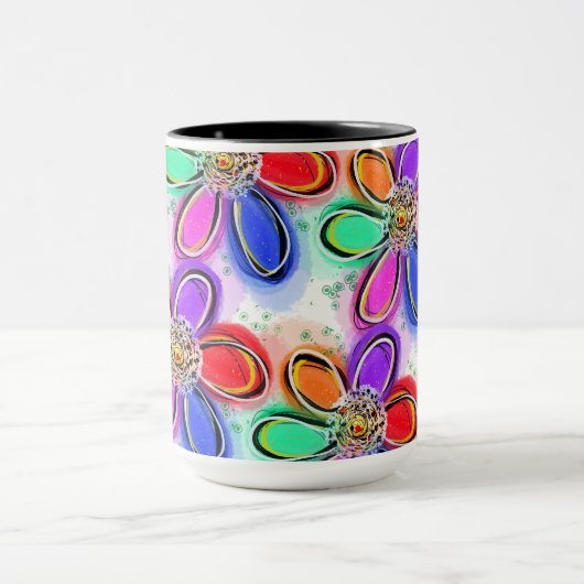 Leuke Artsy Waterverf Bloemen Patroon Mok (Midden)
