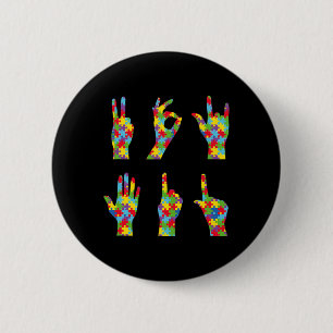 Leuke ASL Liefde Gebarentaal Autisme Bewustzijn Ronde Button 5,7 Cm